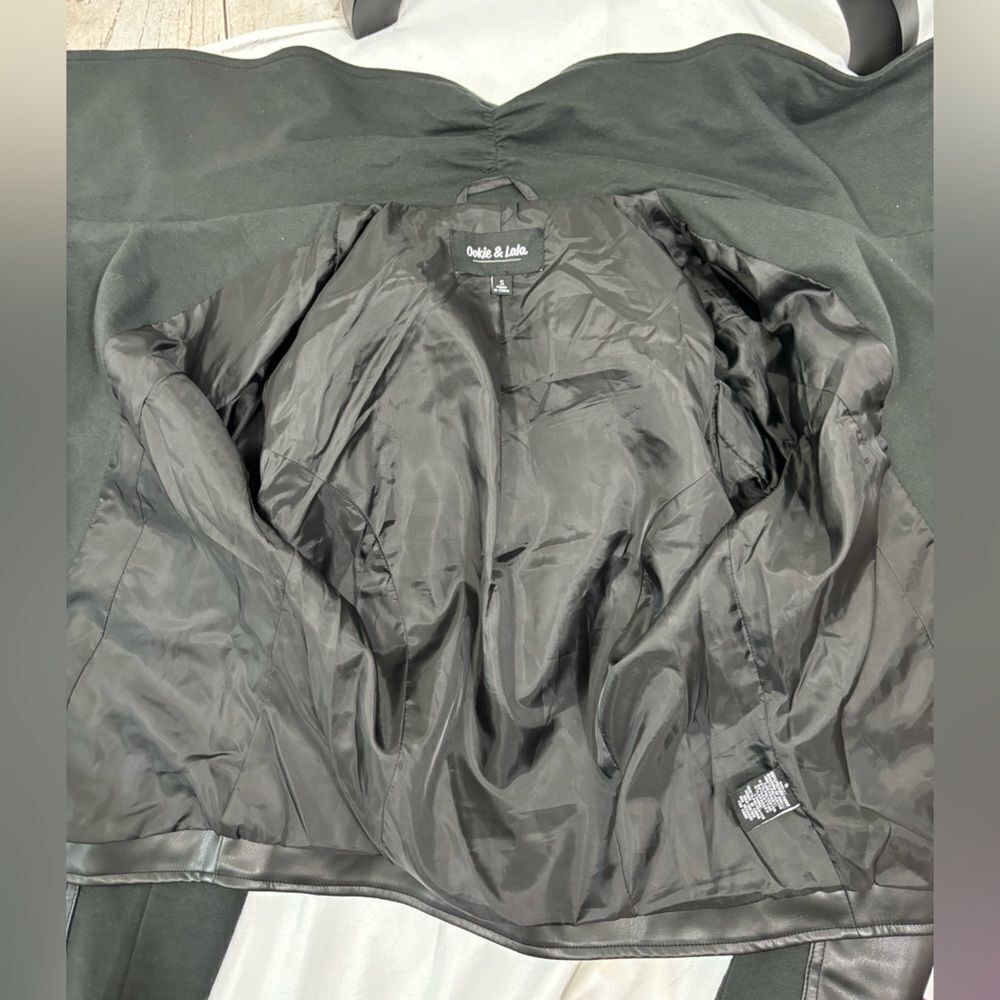 Ollie & Lala Mixed Fabric & Faux Leather Moto Jacket Black - Picture 11 of 12